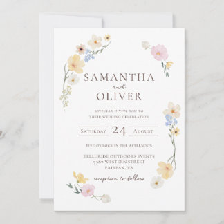 White Floral Watercolor Wedding Invitation