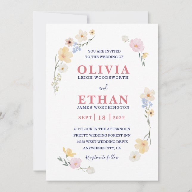 White Floral Watercolor Wedding  Invitation (Front)
