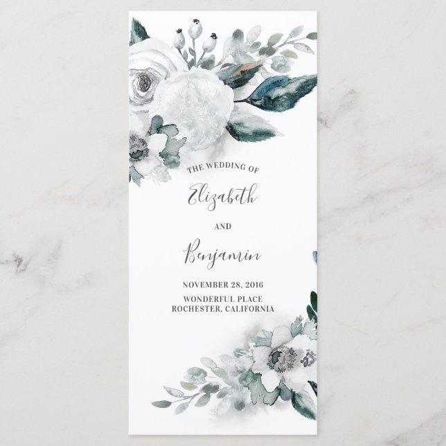White Floral Watercolor Wedding Programs Programme (Front)