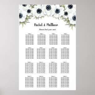 White Floral Wedding 16 Table Seating Chart