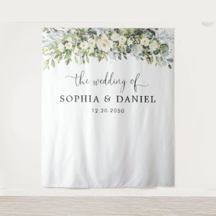 White Floral Wedding Backdrops Banner Tapestry
