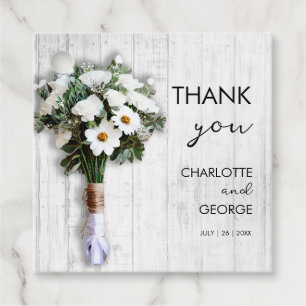 White floral wedding bouquet favours favour tags