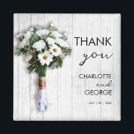 White floral wedding bouquet favours magnet<br><div class="desc">White floral wedding bouquet favours,  easily customised and personalised for your special wedding events by adding text of name and date</div>