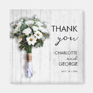 White floral wedding bouquet favours magnet
