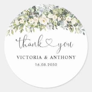 White Floral Wedding Classic Round Sticker