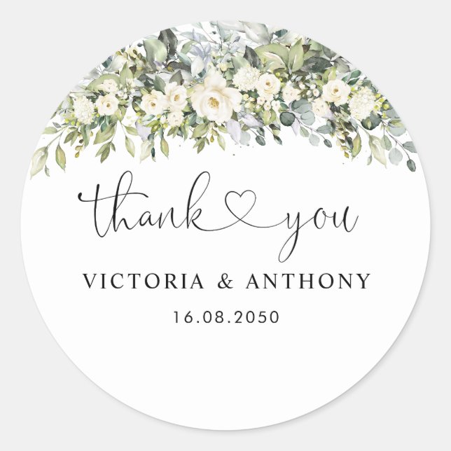 White Floral Wedding Classic Round Sticker (Front)