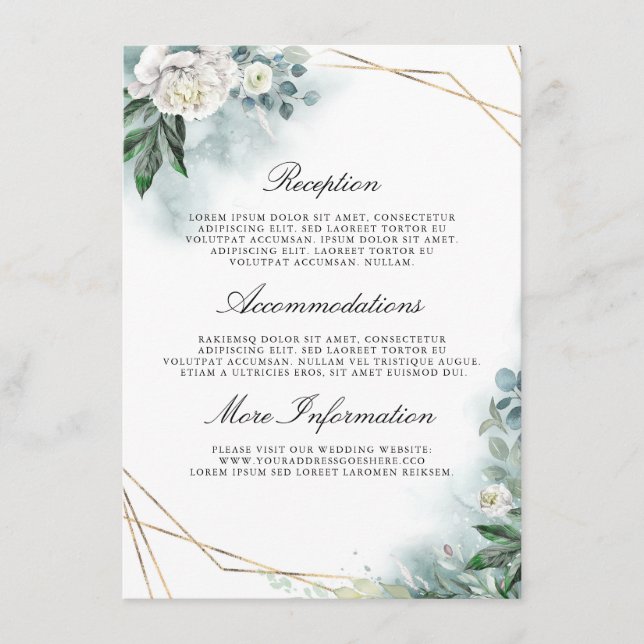 White Floral Wedding Details Information Guest Enclosure Card (Front)