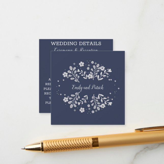 White Floral Wedding Enclosure Card (Front/Back In Situ)
