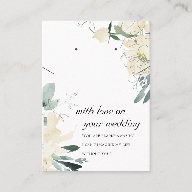 WHITE FLORAL WEDDING GIFT NECKLACE EARRING CARD (Front)