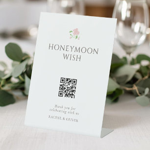 White   Floral  Wedding Honeymoon Fund Table Top  Pedestal Sign