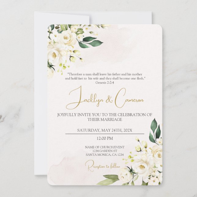 White floral  Wedding Invitation (Front)
