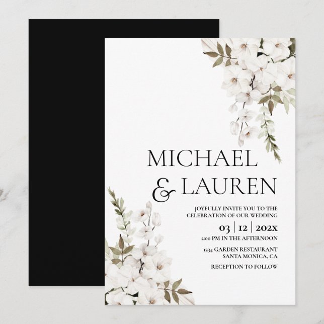 White Floral wedding Invitation (Front/Back)