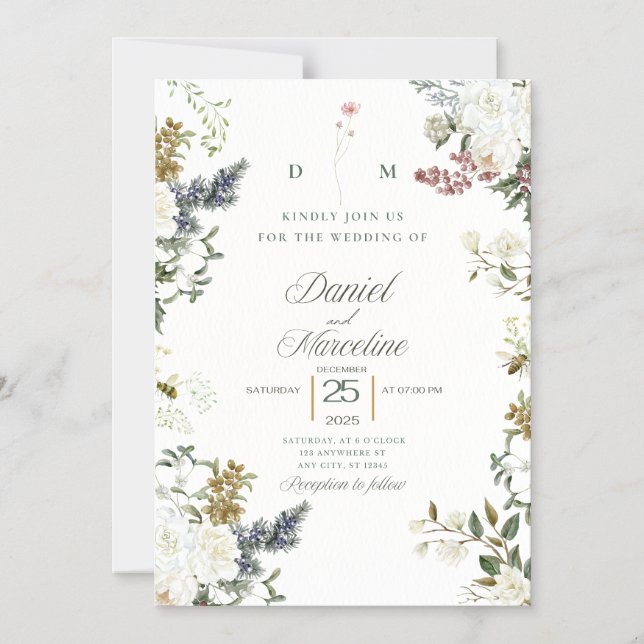 White Floral Wedding Invitation – Save the Date  (Front)