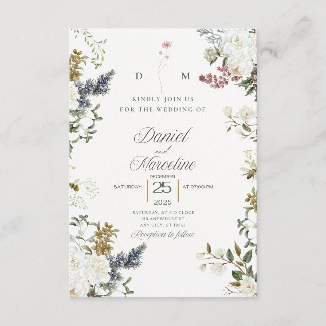 White Floral Wedding Invitation – Save the Date  (Front)