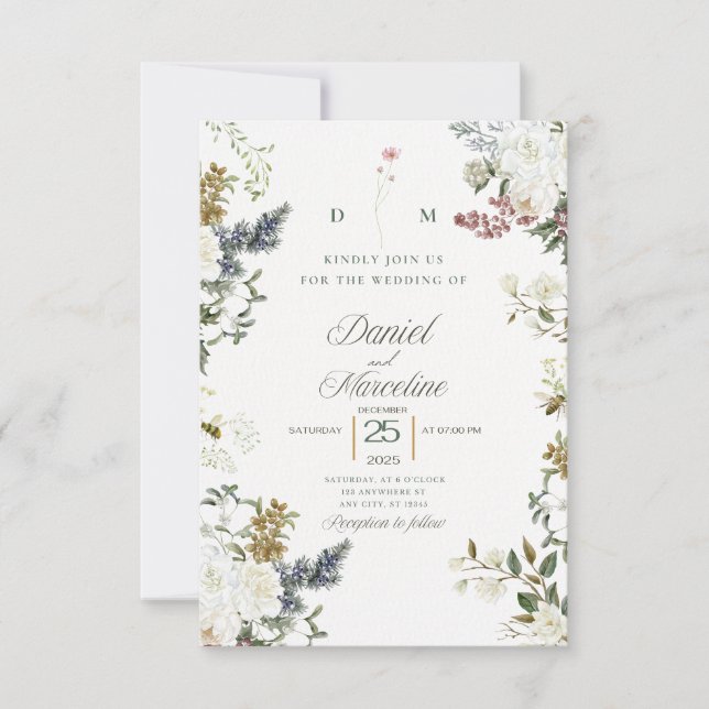 White Floral Wedding Invitation – Save the Date  (Front)