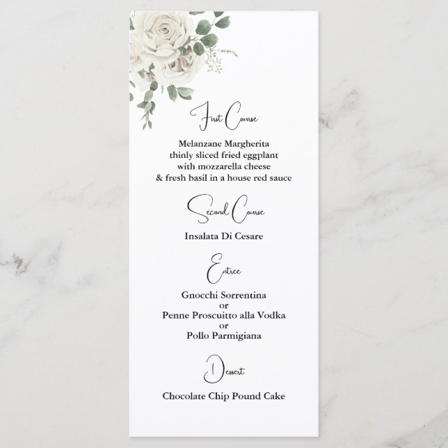 White Floral Wedding Menu Template (Front)