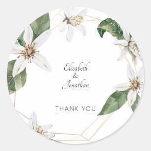 White Floral Wedding Names Thank You Classic Round Sticker