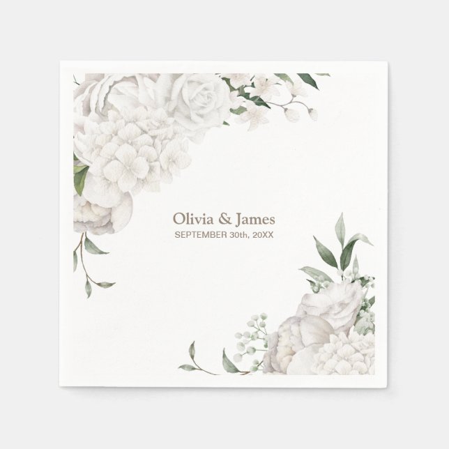 White Floral Wedding Napkins (Front)