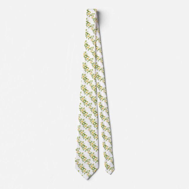White floral wedding neck tie (Front)