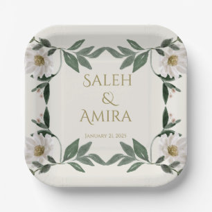 White Floral Wedding Paper Plate