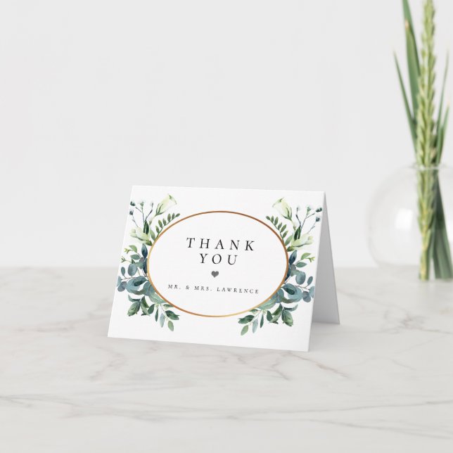 White Floral Wedding Photo Thank You Card (Front)