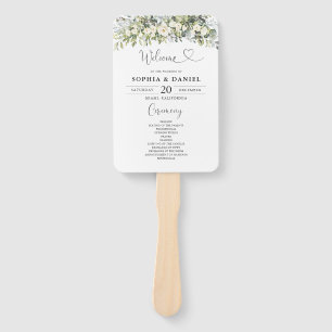 White Floral Wedding Program Hand Fan