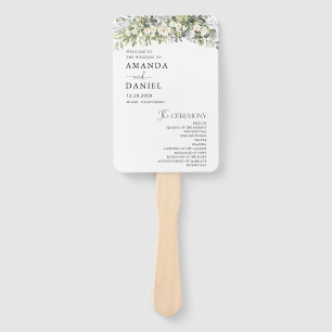 White Floral Wedding Program Hand Fan