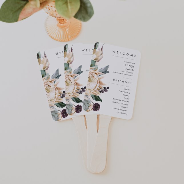 White Floral Wedding Program Hand Fan (Creator Uploaded)