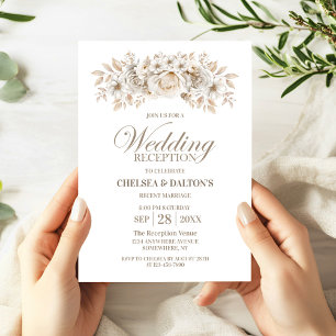 White Floral Wedding Reception Invitation