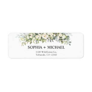 White Floral Wedding Return Address Label