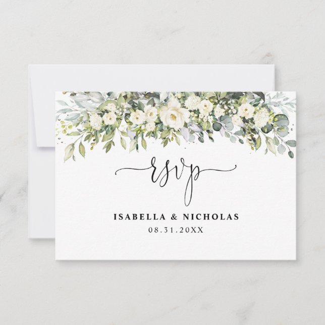 White Floral Wedding RSVP Card (Front)