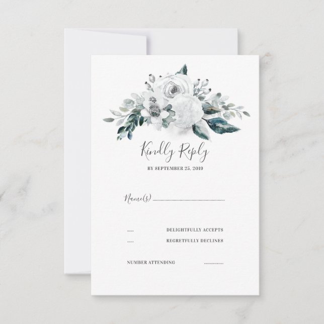 White Floral Wedding RSVP Card (Front)