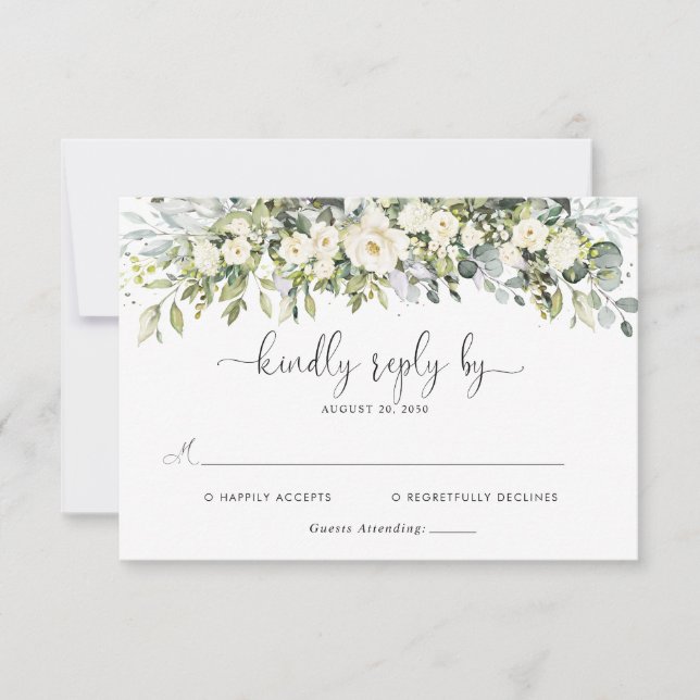 White Floral Wedding RSVP Card (Front)