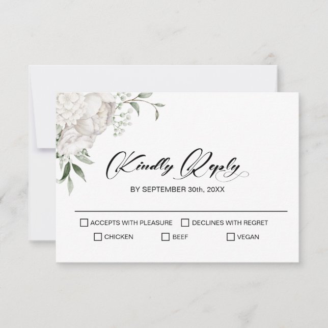 White Floral Wedding RSVP Card (Front)