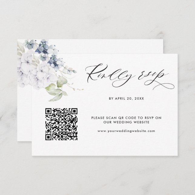 White Floral Wedding Rsvp Online with Scan QR Code Enclosure Card (Front/Back)
