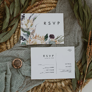 White Floral Wedding RSVP Postcard