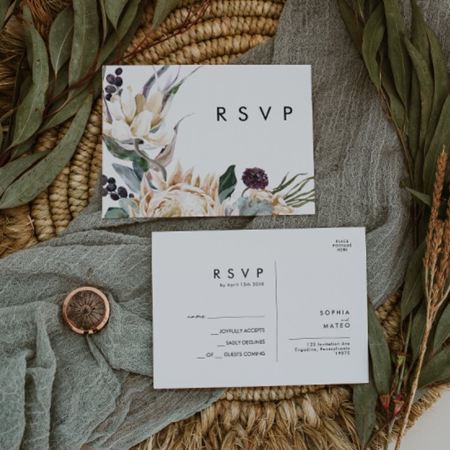 White Floral Wedding RSVP Postcard (Creator Uploaded)