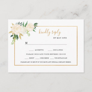 White Floral wedding rsvp with entree choices