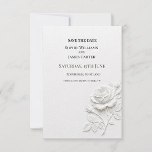 White Floral Wedding Save The Date