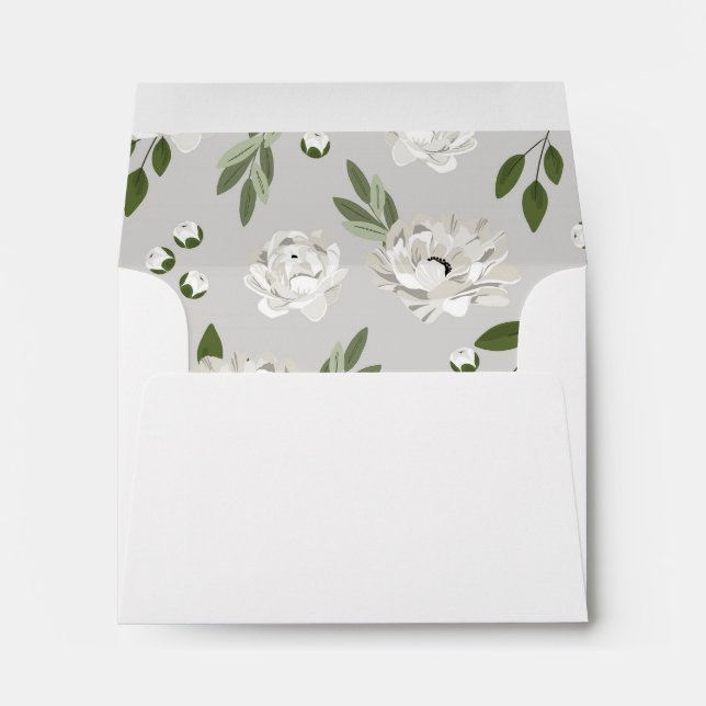 White Floral Wedding Sprigs RSVP Envelope (Back (Bottom))