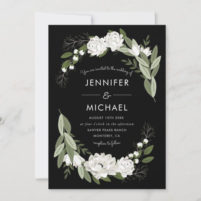 White Floral Wedding Sprigs - Wedding Invite (Front)