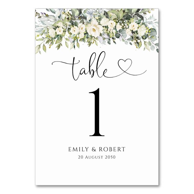 White Floral Wedding Table Numbers (Front)
