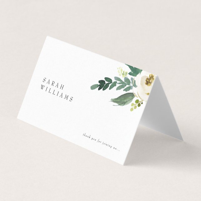 White Floral Wedding Table Place Card (Front)