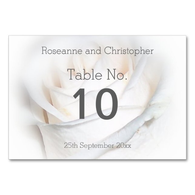 White Floral Wedding Table Setting Number (Front)