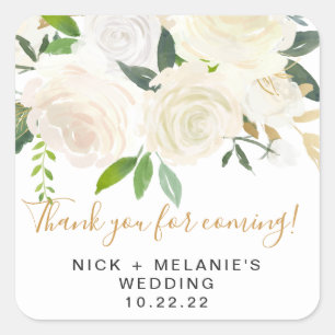 White floral wedding thank you favour sticker