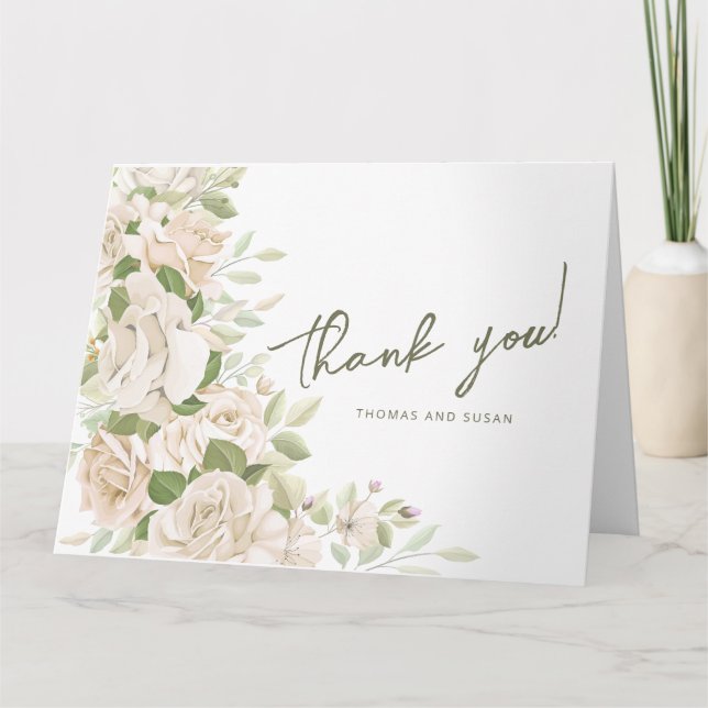 White Floral Wedding Thank You , Greenery Wedding (Front)