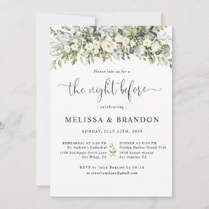White Floral Wedding The Night Before Invitation