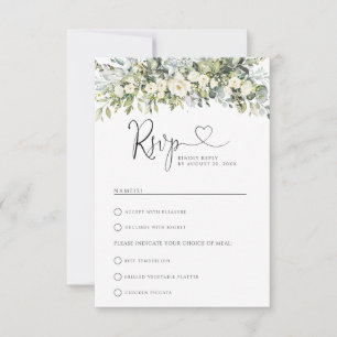 White Floral Wedding With Meal Choice RSVP Card