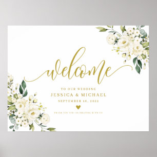 White Floral Welcome Sign