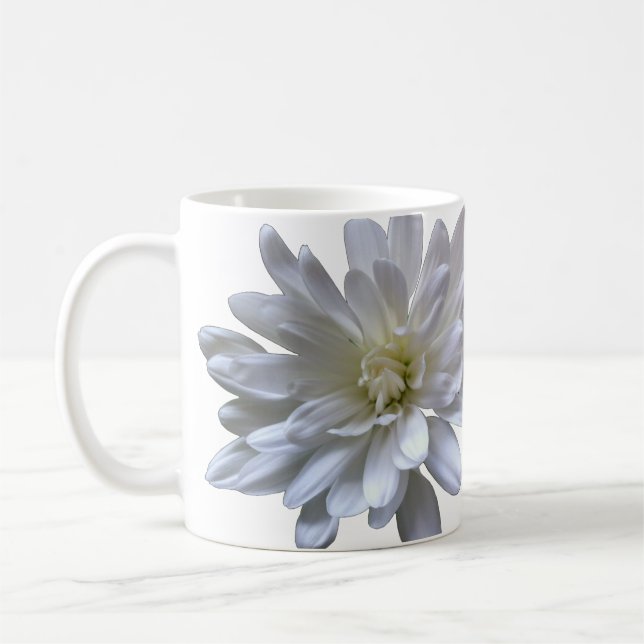 White floral white daisy white mum white flower coffee mug (Left)